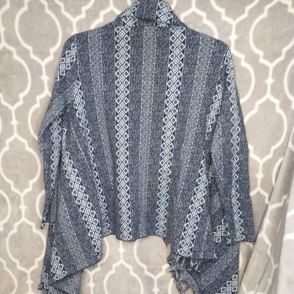 Military Hippie Womens One Size S/M Cardigan Sweater Blue Pattern Open Front - Picture 5 of 6